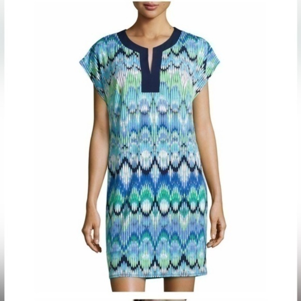 Laundry By Shelly Segul Geometric Print Sleeveless Dress Size Small Blue/Pink